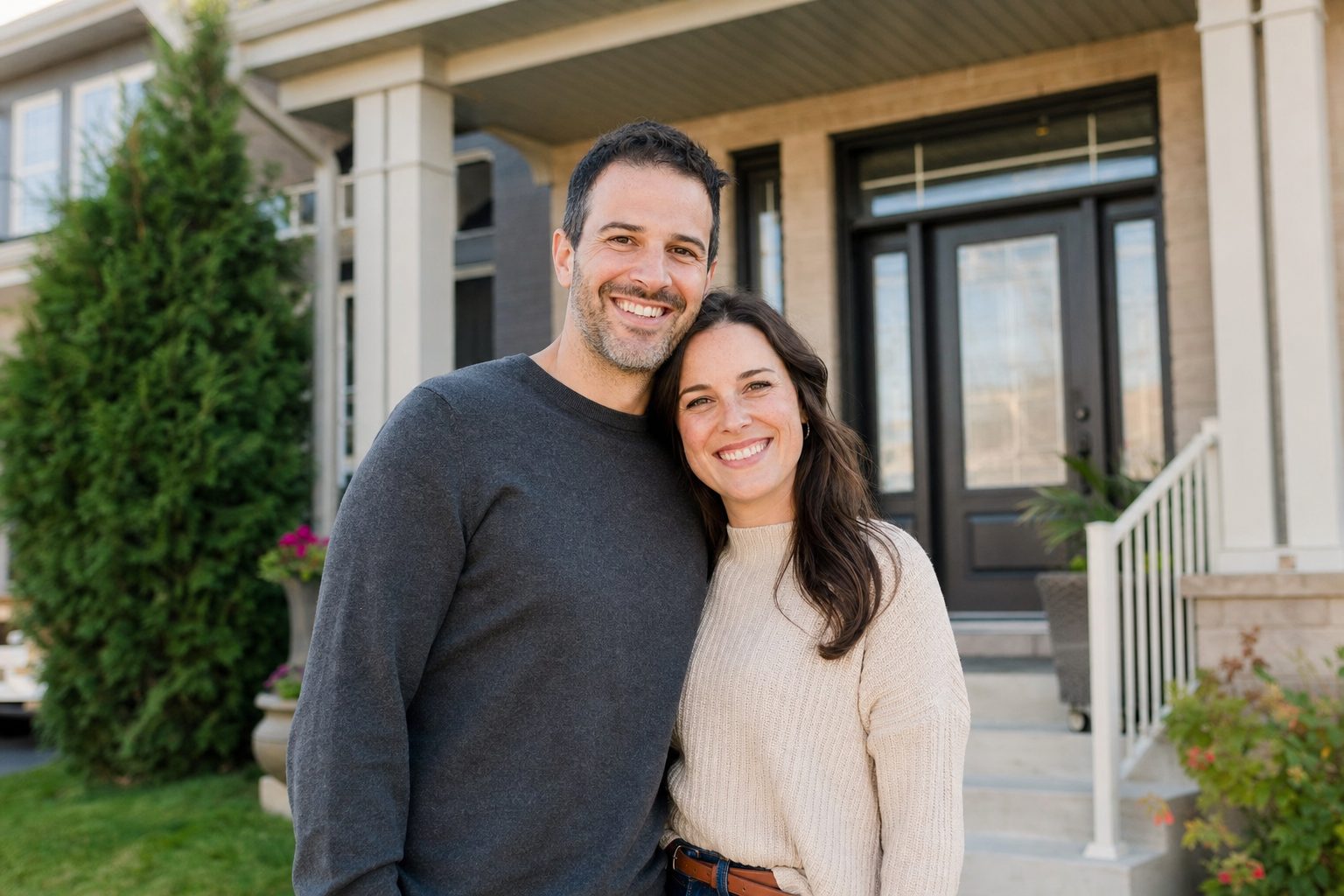 Couple québécois devant sa nouvelle propriété